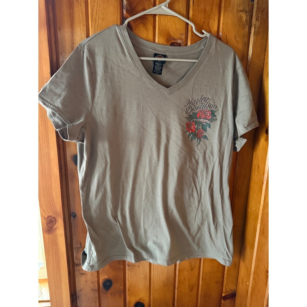 Harley Davidson Womens XL V-Neck T-Shirt Red Rose Graphic Size XL - Picture 2 of 5
